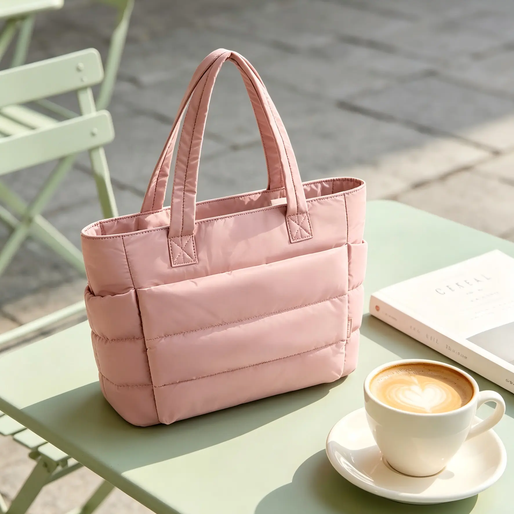 Women's 20L Puffer Tote Bag - Basic, Business & Casual Street Style, Interior Laptop Compartment, Lightweight Shoulder Handbag, Ideal for Work Travel, Holiday Gift Option, Minimalist