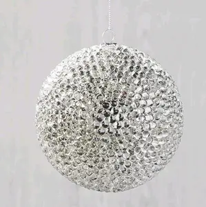 Shimmering Lightweight Round Silver Beaded Decorative Sphere 4" - Metallic Silver Modern Glam Holiday Ornament with Reflective half Beads & Glittering Texture is a Eye Catching Decoration