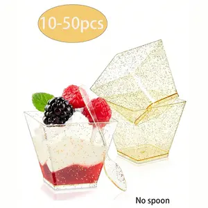 Plastic Dessert Cups, Small Square Transparent Jelly Cups, Reusable Mini Appetizer Bowls, Yogurt Parfait Cups for Mousse Cake Parties Weddings