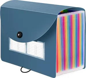 24 Pockets Expanding File Folder with Blank Labels, According File Organizer with Expandable Cover, Desktop Accordion Folders Letter A4 Paper Document Storage Organizer, Blue