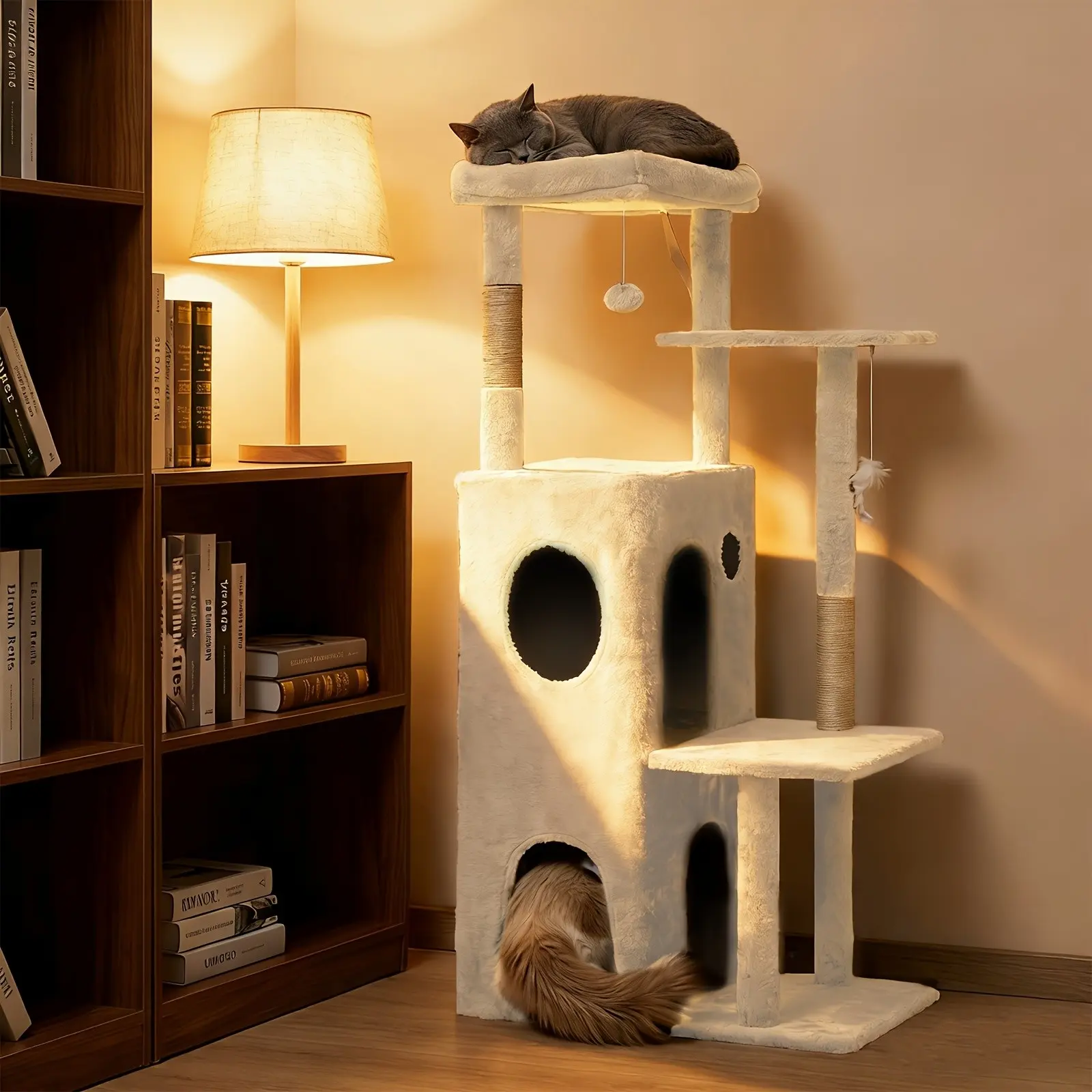 50-Inch Multi-Level Cat Tree Tower, Cat Furniture With Sisal Scratching Posts, Cat Apartment Pet Playroom, Corner Condo Cave With Hanging Toys, Plush Perches Cat Jumping Platform, Anti-Tilt Stable House, Perfect Gift For Kittens And Cats, Pet Home