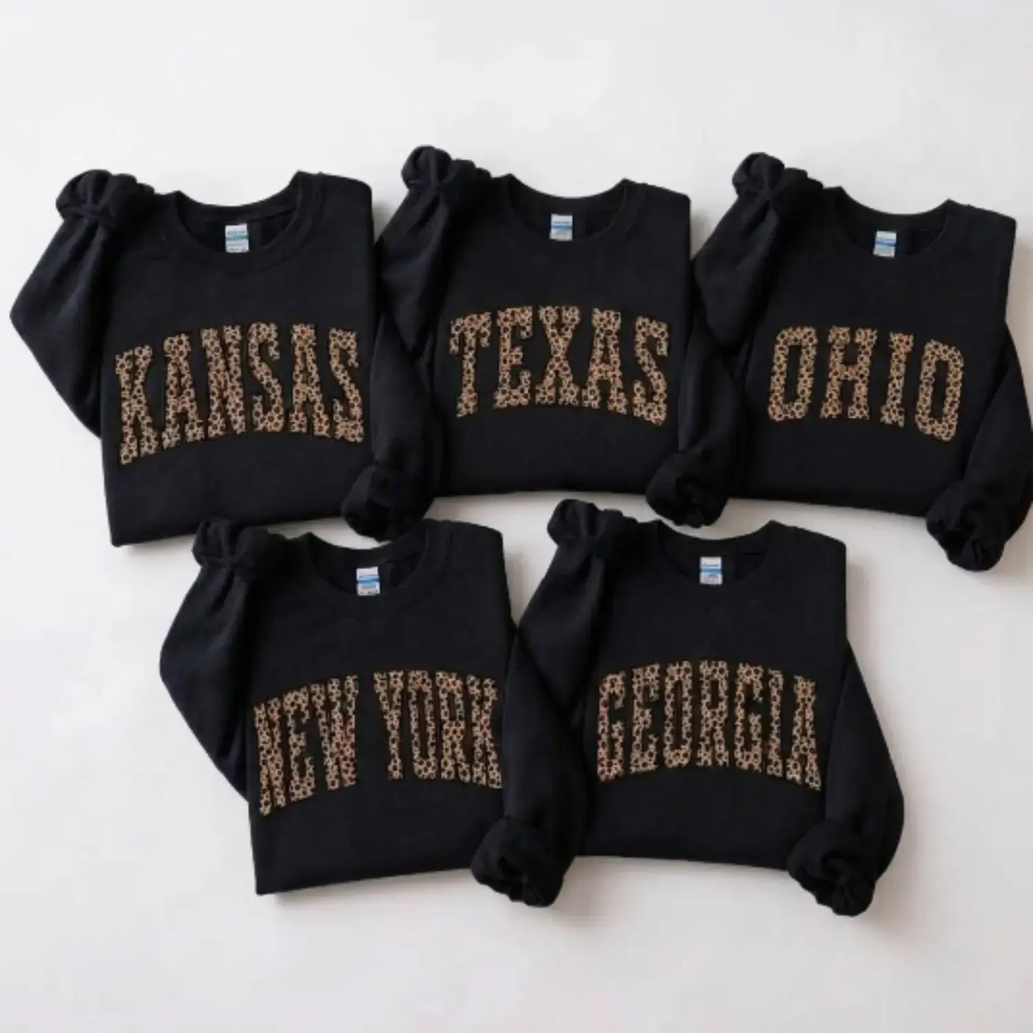 Custom 50 States Leopard Print Sweatshirt, Personalized State Name Crewneck, Cute Leopard Graphic Pullover, Unisex Casual Sweatshirt