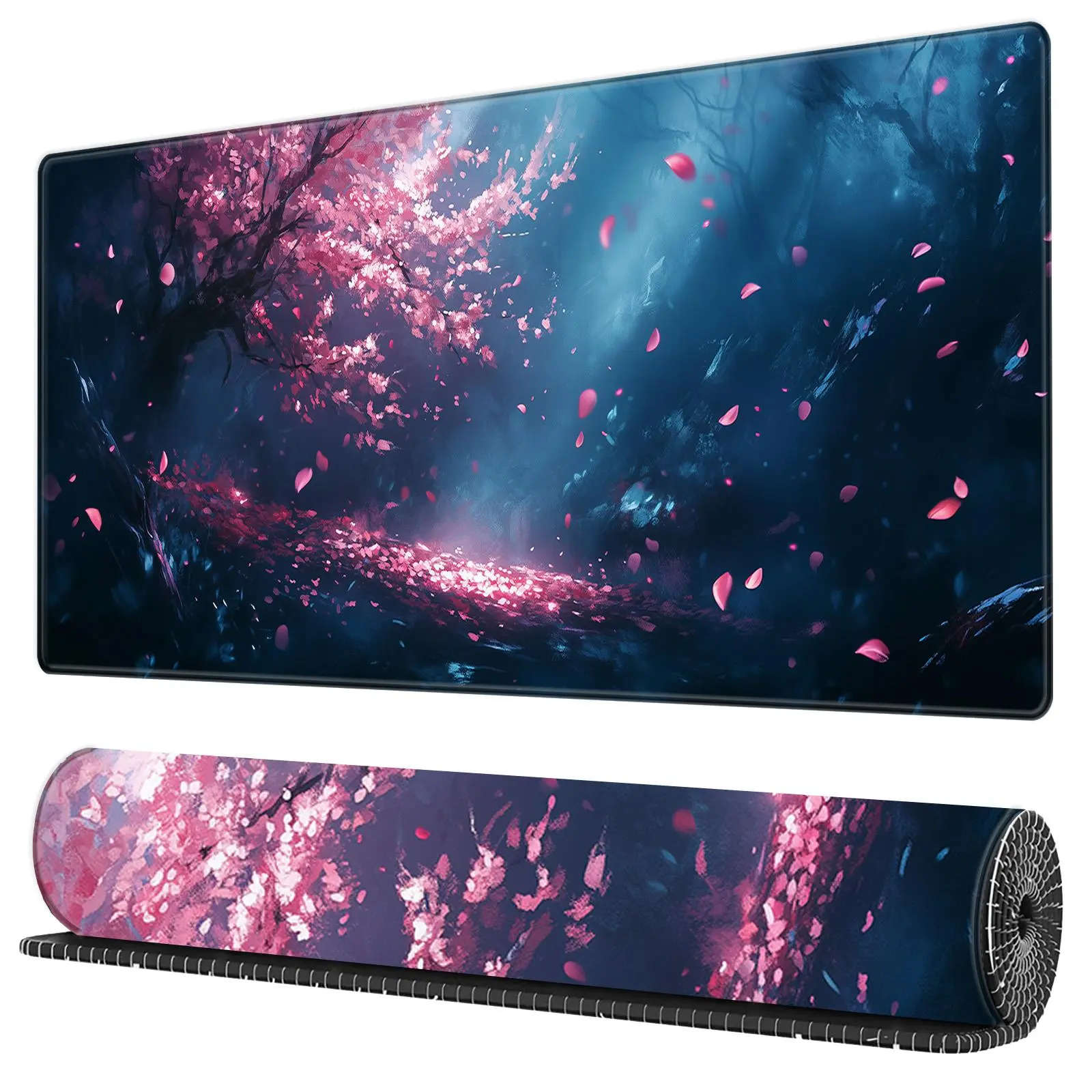 BHJLAXR Cherry Blossom Pattern Mouse Pad Cute, 1 Count Large Extended Gaming Mouse Pad, Non-slip Desk Mat with Stitched Edge, Laptop Computer Keyboard Mousepad for Office Home