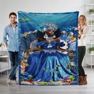Bless You Yemoja Flannel Blanket, Yemayá Water Goddess Orisha Throw Blanket, Lightweight Cozy Sofa Blanket, Spiritual Living Room Decor, Perfect Gift