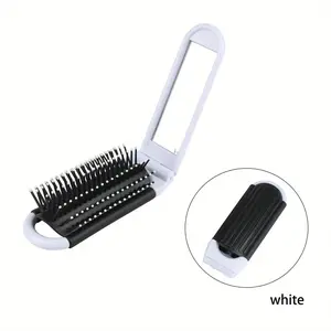 [Pocket Size Travel Hair Brush] Portable Travel Foldable Hair Brush With Mirror Compact Pocket Size Hair Comb Hair Styling Combs Hairdressing Massage Hair Brush