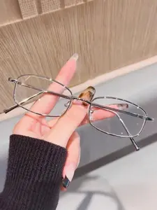 Unisex Fashionable Classic Metal Glasses, Vintage Small Frame Rectangular Geometric Design, Transparent Lenses with Metal Accents, Retro Collegiate Accessory