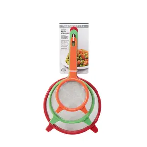 Professional Red, Green & Orange Strainer Set of 3 for Kitchen Utensils Plastic Stainless