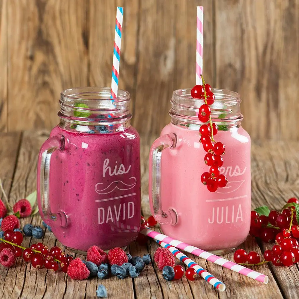 Set of 2 | Personalized Couples His and Hers Glass Mason Jars