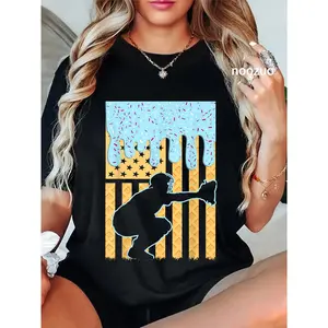 100% Cotton Ice Cream Baseball Drip Boys Catcher American Flag 4th July T-Shirt