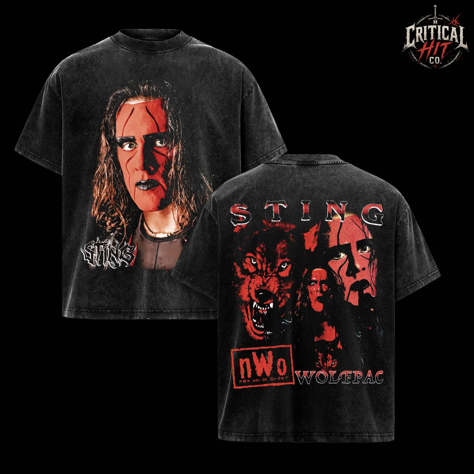 Sting Iconic Wrestling Legend Apparel, Double Side Printed Vintage 90s Washed T-Shirt and Tank Top, Oversized Unisex 100% Cotton, Classic Face Paint Crow Style Graphic Tees, Retro Pro Wrestling Streetwear Gift for Fans