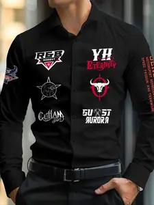 Men's Regular Fit Letter Print Long Sleeve Shirt, Casual Comfy Top for All Seasons, Men's Clothes for Daily Wear, Menswear