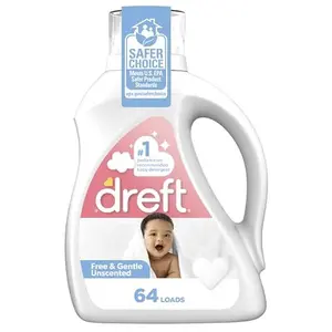 Dreft Free & Gentle Liquid Laundry Detergent, Free of Dyes and Perfumes for Families, 64 loads