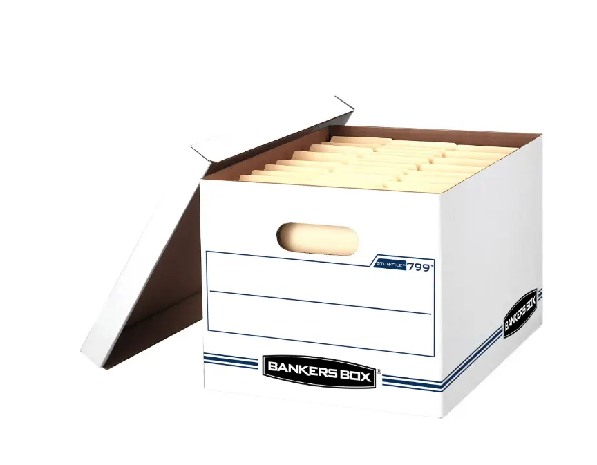 Box Basic Duty Letter/Legal File Storage Box with Lids, 10 Pack, White Corrugate Cardboar