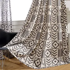 Black Geometric Style Room Darkening Grommet Curtains for Living Room Dining Room Bedroom, 52 by 84 Inch, 2 Panels