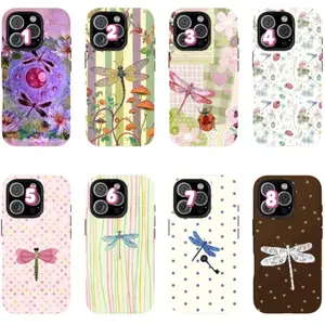 Whimsigoth Aesthetic Dragonfly Phone Case for IP 17 16 15 14 13 12 11 Pro Max , Vintage Boho Patchwork Floral Case, Purple Lotus Fairycore, Fairycore Nature - Aesthetic Purple Flower Phone Cover, Girly Floral Tough Case, Waterproof