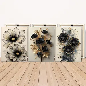 Flower Pattern Canvas Painting, Wood Wall Art, Floral, Floral Aesthetic Pattern, 3 Counts Set Modern Art Poster, Wall Art Decor Indoor Decoration for Home Living Room Bedroom Office, Ornaments