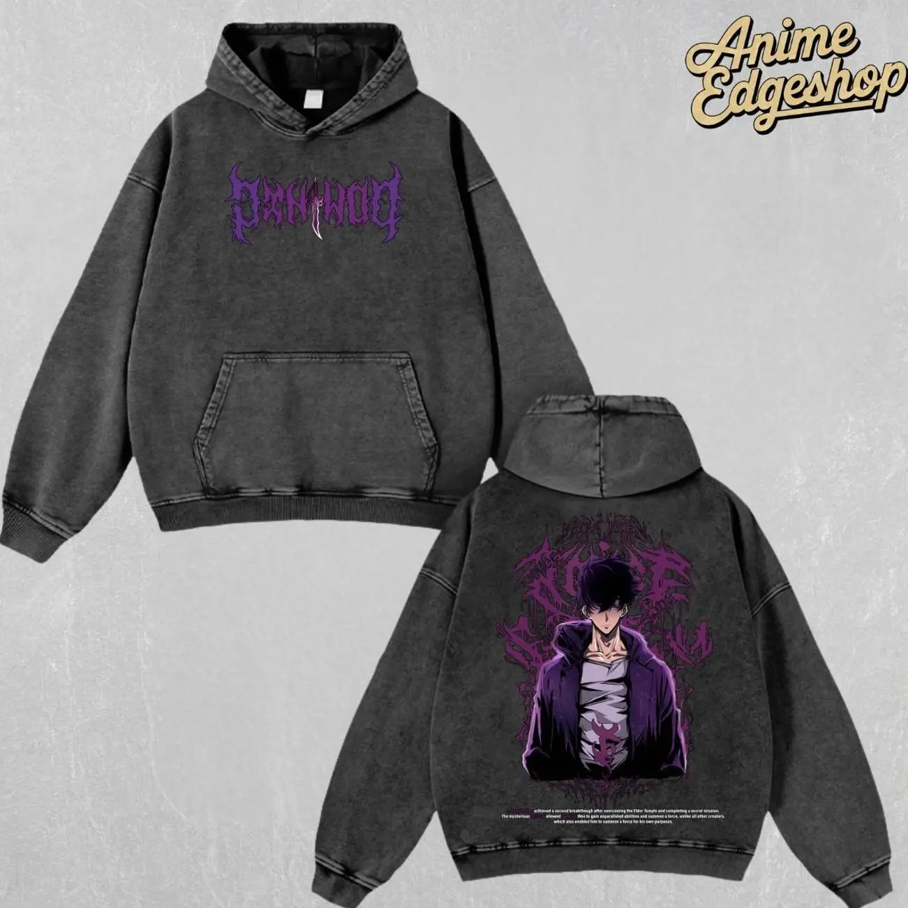 Retro Vintage Sung Jin Woo Oversized Washed Hoodie , Solo Leveling Anime Streetwear Outfits, Heavyweight Cotton Unisex Graphic Tee Top, Gift For Him & Her Manga Lover, Halloween gift  ZNB
