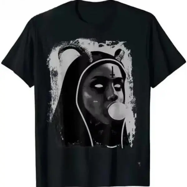 2025 Hot Unisex Polyester Blend Gothic Sports Top - Short-Sleeve, Round Neck, Pull-On Closure, Gothic Print, Evil Dark Occult Satanic Nun Lilith Witch Pagan Streetwear, S-4XL, Sporty Chic, for Outdoor Activities