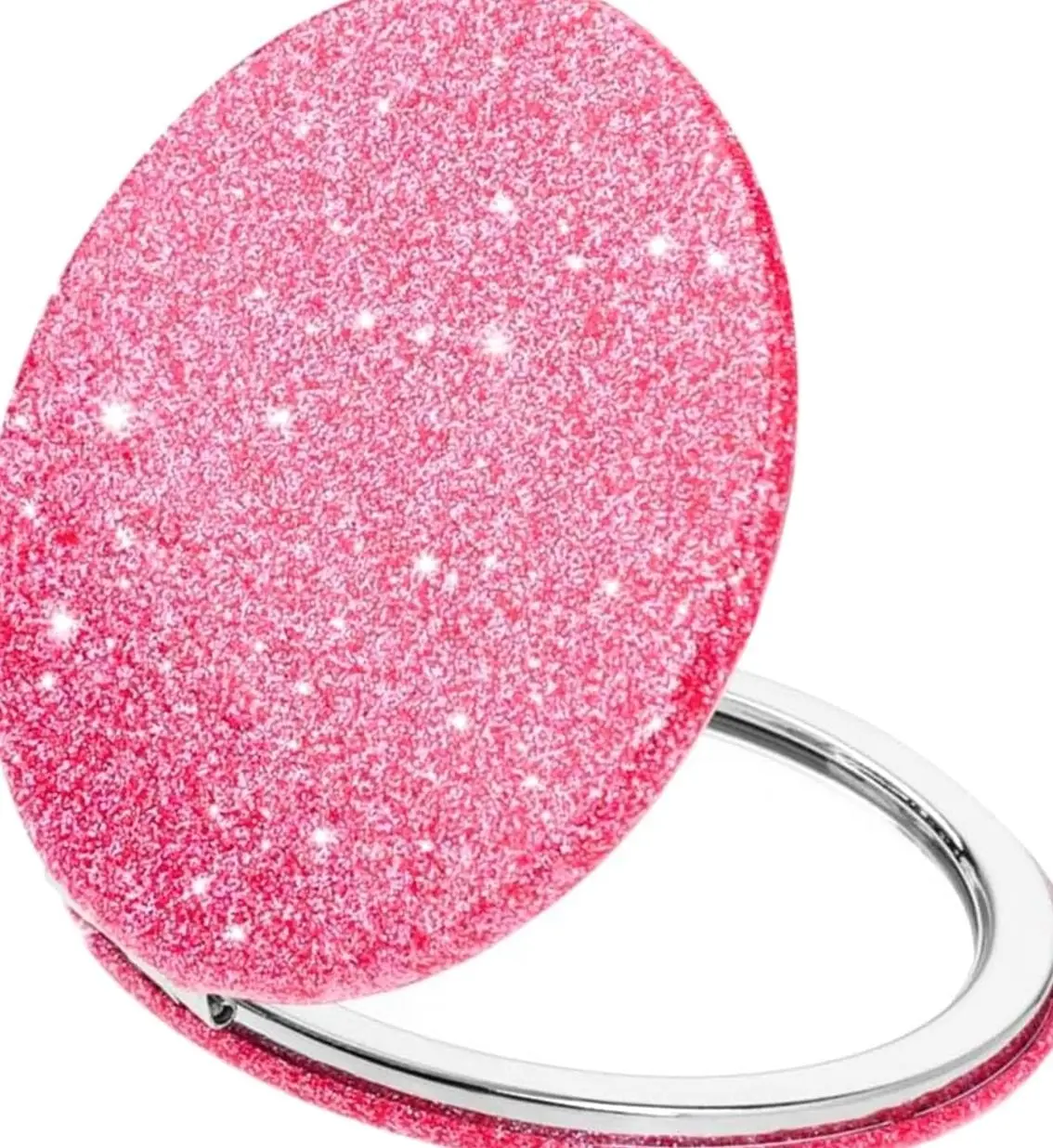 Cute Pink Compact Mirror for Women,Small Magnifying Travel Mirror with Glitter,Portable 2 x 1x Magnification Folding Pocket Makeup Mirror Cosmetic Mirror for Gift Travel Essentials