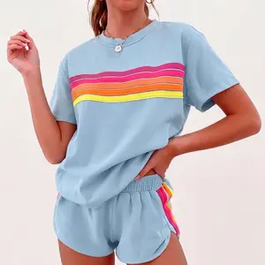 Rainbow Color Block Comfy Two-Piece Stylish Casual Set New Trendy Fashion Look Clothes Fabric Lightweight Loose Fit Womenswear Suits 2 piece sets women comfort sweat set sweatsuit set outfit Everyday Love
