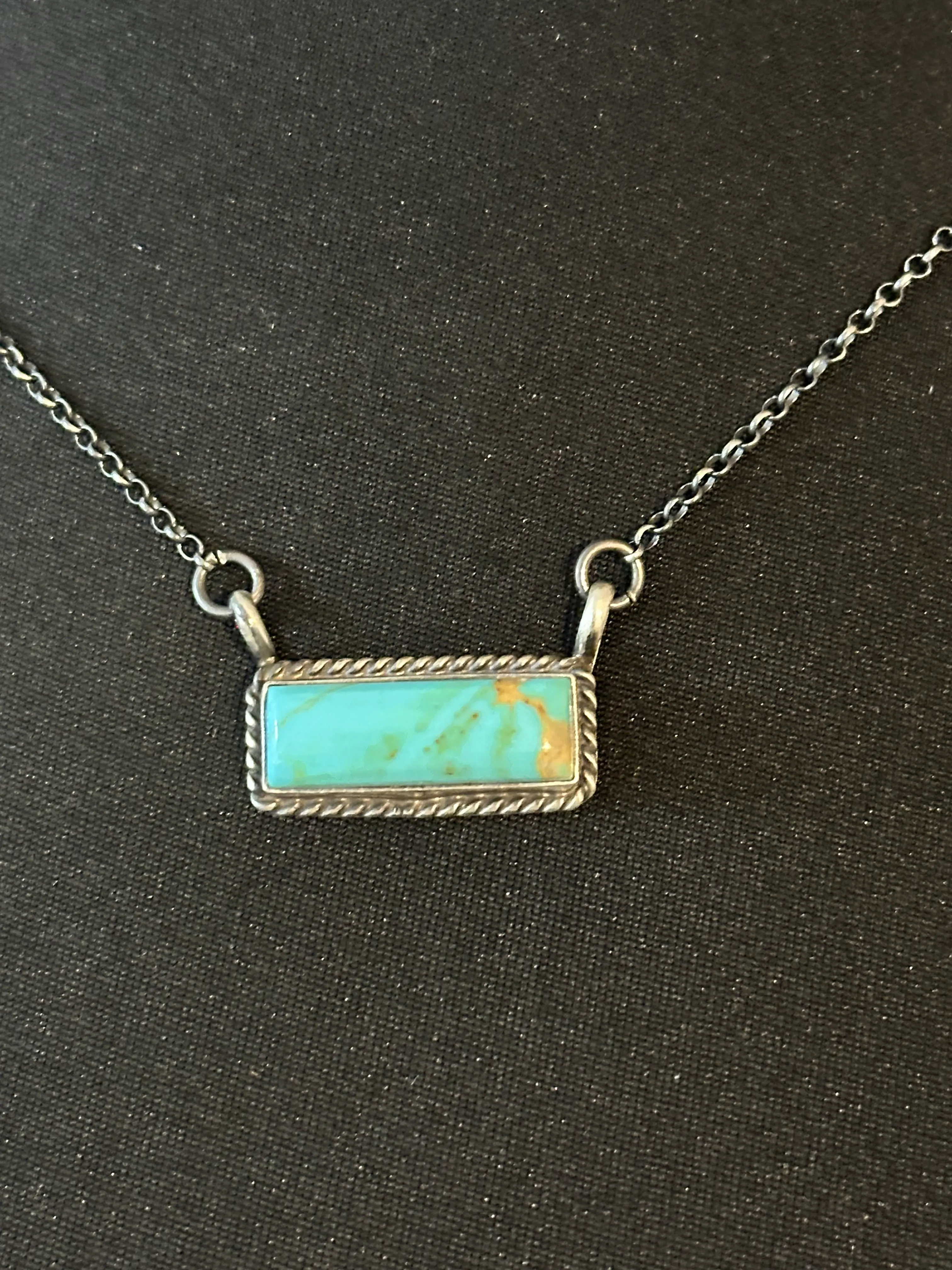 Native Sterling Silve Kingman Bar Necklace