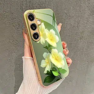 Flower Wallpaper Luxury Glass Cover, Protective Full Protection Anti-Drop Phone Case for Samsung Galaxy Series, Scratch-Resistant, Stylish Design