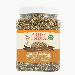 Pride Of India - Triple Omega Superseed Mix - Protein, Fiber, Calcium, Iron, Omega-3, Omega-6, & Thiamin Rich Superfood w/ Chia Flax & Sesame Seeds, 1.25 Pound (20oz) Jar
