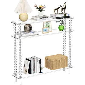 Acrylic Console Table Narrow, 3 Tier Long Entryway Table with Storage, Mid-Century Modern Sofa Table for Living Room, Hallway