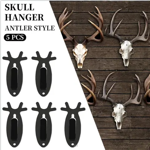 CROSSDESIGN 5/10Pcs Heavy-Duty Steel Skull & Antler Hooks & Rails Home Organizer Hook - Wall-Mount Compatible, Trophy-Safe Hold, Quick Install Kit, Resists Daily Flex for Living Room, Bedroom