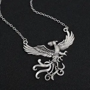 Phoenix necklace silver distressed animal clavicle chain adjustable length jewelry
