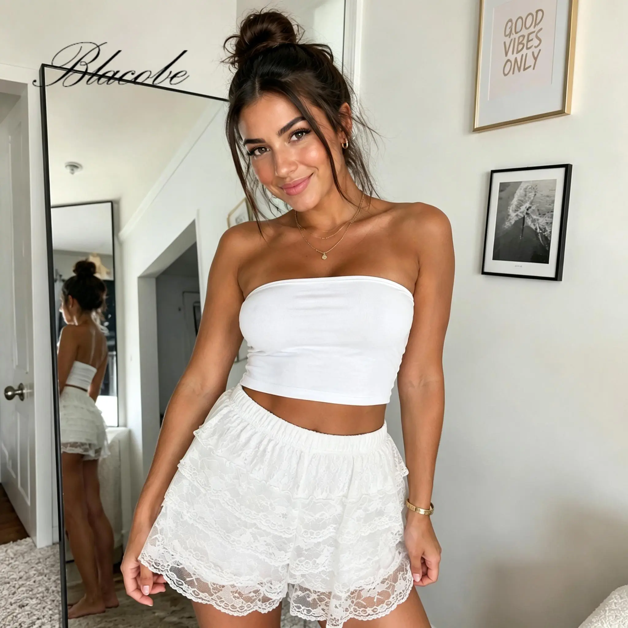 Women's Soft Fabric Lace Bloomers, Lolita Ruffle Bottoms with Elastic Waist, Solid Color Casual Summer Clothes, Bottom, Lady