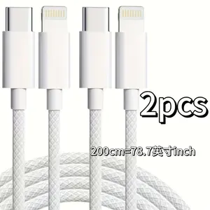 2-Pack 6.6ft Type-C to Lightning Data Cable, Flat Design, Compatible with iPhone 14 13 12 11 Pro Max, iPad, Ipod, AirPods