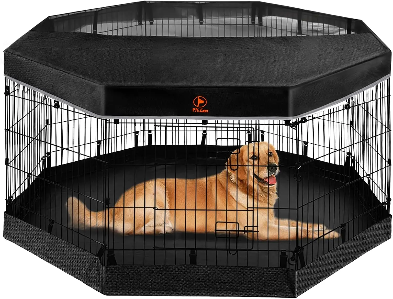 PJYuCien Puppy Playpen with Top Cover & Bottom Pad, 8 Panels 30" H, Black | 24"W, Small Pet Safe Sanctuary, Foldable Octagonal Pen, Versatile, Indoor & Outdoor, Backyard Pasture, Protects Floors