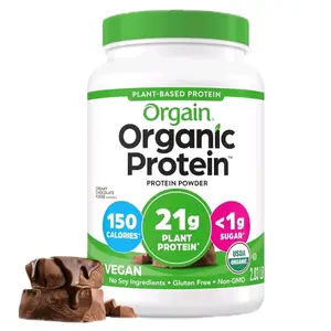 Orgain Organic Vegan Protein Powder, Creamy Chocolate Fudge - 21g Plant Protein, 6g Prebiotic Fiber, Low Net Carb, No Lactose Ingredients, No Added Sugar, Non-GMO, For Shakes & Smoothies, 2.03 lb