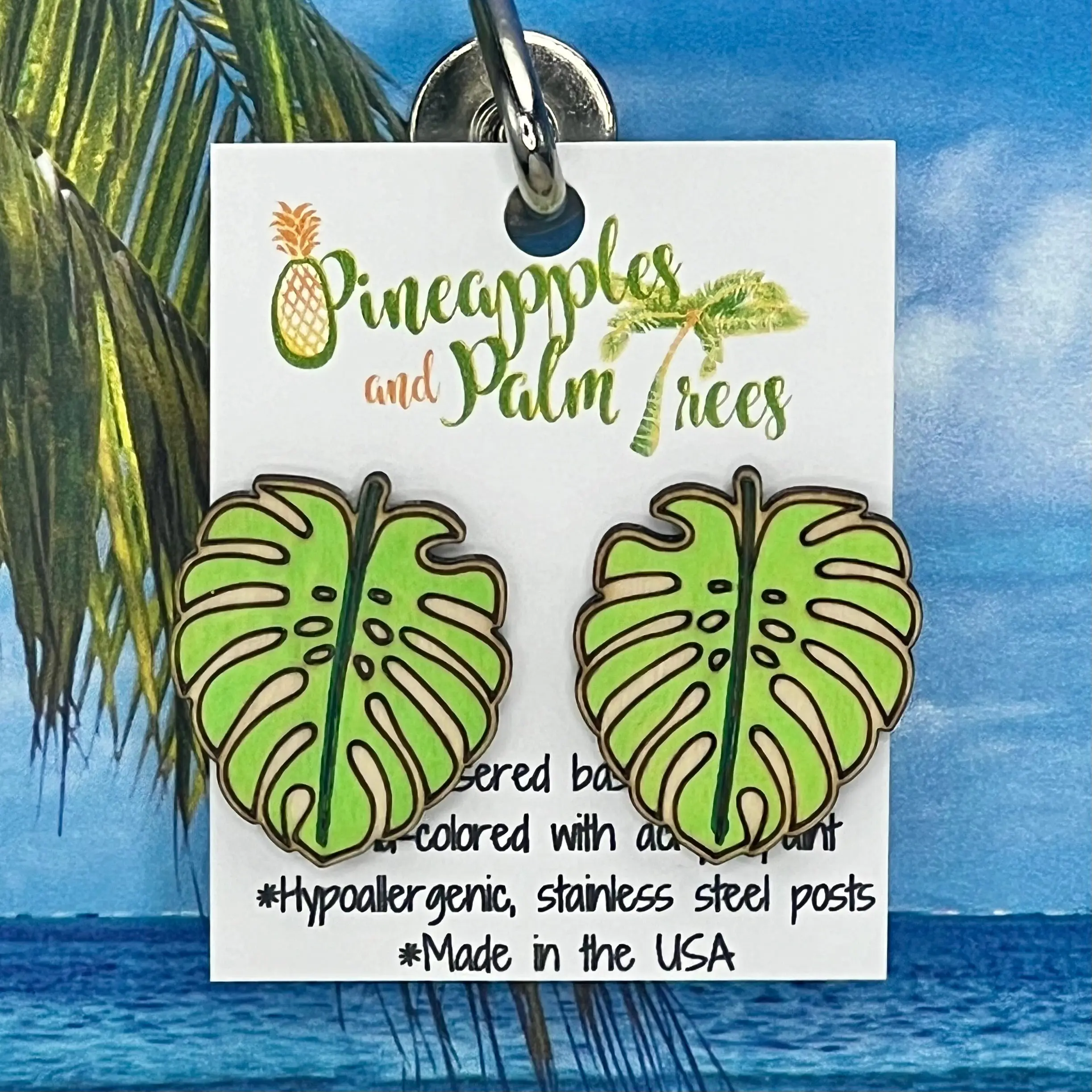 Lasered Earrings: Monstera - stud - fun 'tropical' earrings