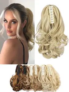 Claw on Ponytail Extension Dirty Blonde 12 Inch Pony Tails Hair Extensions for Women Short Curly Thick Tail Ponytail Hair piece Synthetic Party Daily Use Synthetic Clip Hairpiece