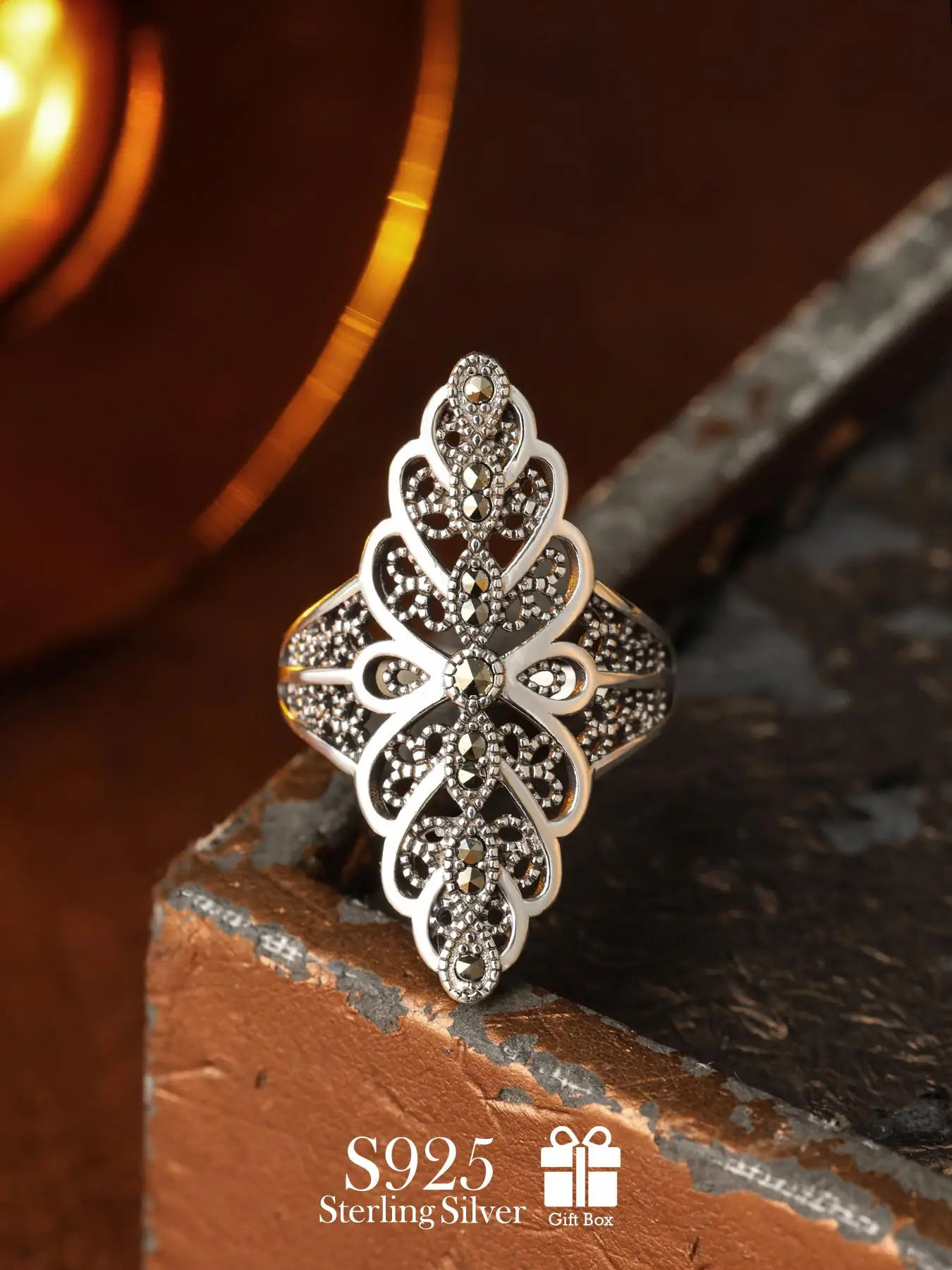 S925 Sterling Silver Hollow Out Design Ring, Fashion Vintage Ring for Women & Girls, Trendy All-match & Exquisite Jewelry for Birthday Gift, Sterling