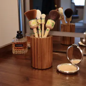 Hand Painted Floral Wooden Makeup Brush Set of 4
