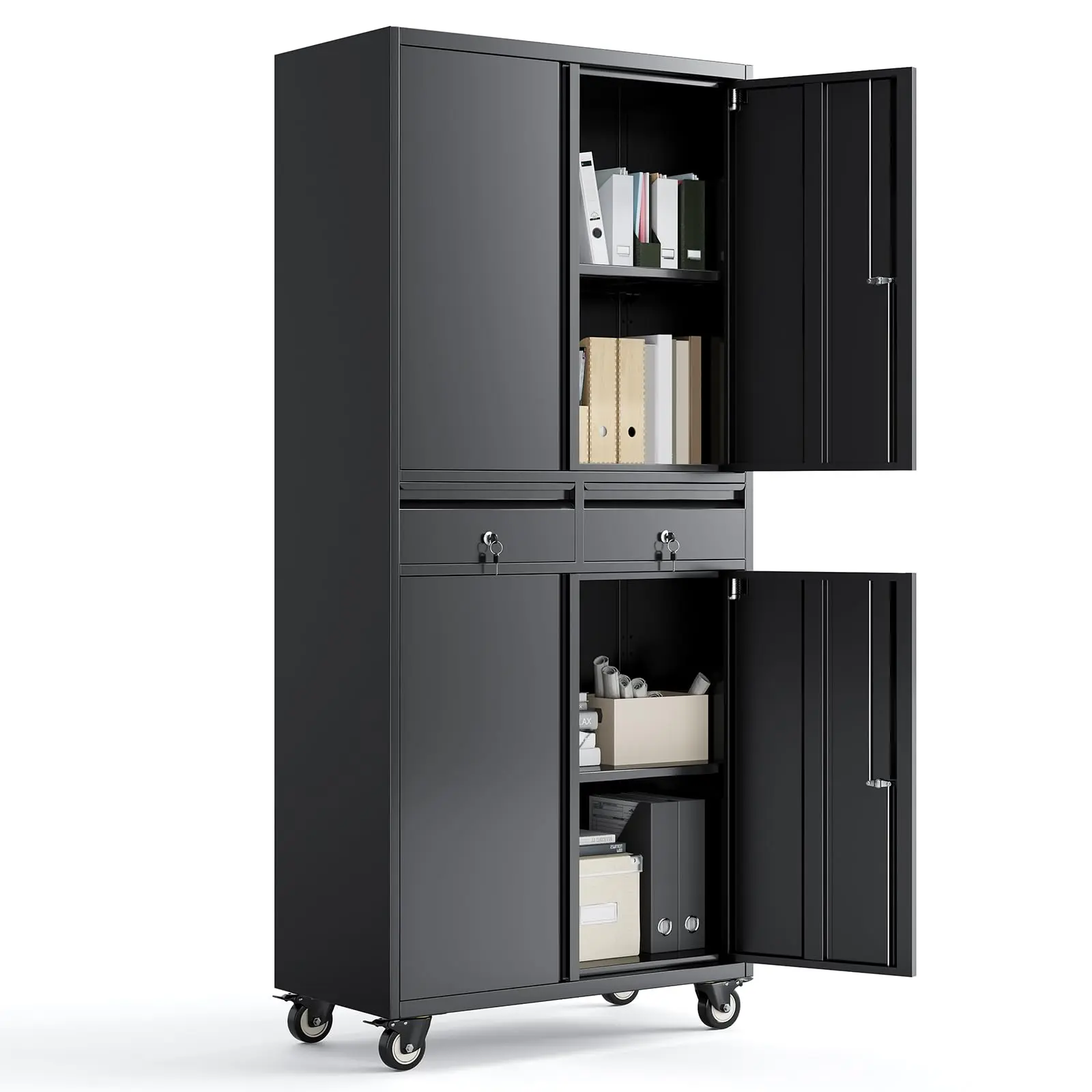 Garvee Metal Garage Storage Cabinet with 2 Drawers and Adjustable Shelves, Durable Tool Cabinet Featuring Lockable Doors for Secure Storage