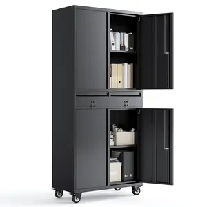 Garvee Metal Garage Storage Cabinet with 2 Drawers and Adjustable Shelves, Durable Tool Cabinet Featuring Lockable Doors for Secure Storage