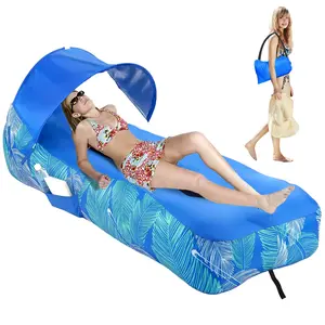 RZM Inflatable Lounger Air Sofa with Sunshade Portable Waterproof Outdoor Couch for Camping Beach Hiking Music Festivals Quick Setup Lightweight Furniture w Carry Bag Clear Blue
