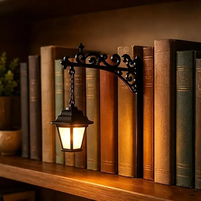 Library Lantern-Decorative Bookshelf Lighting, Miniature Hanging Shelf Lamp, Warm LED Nightlight, Reading Nook Literary Decor,Halloween decorations