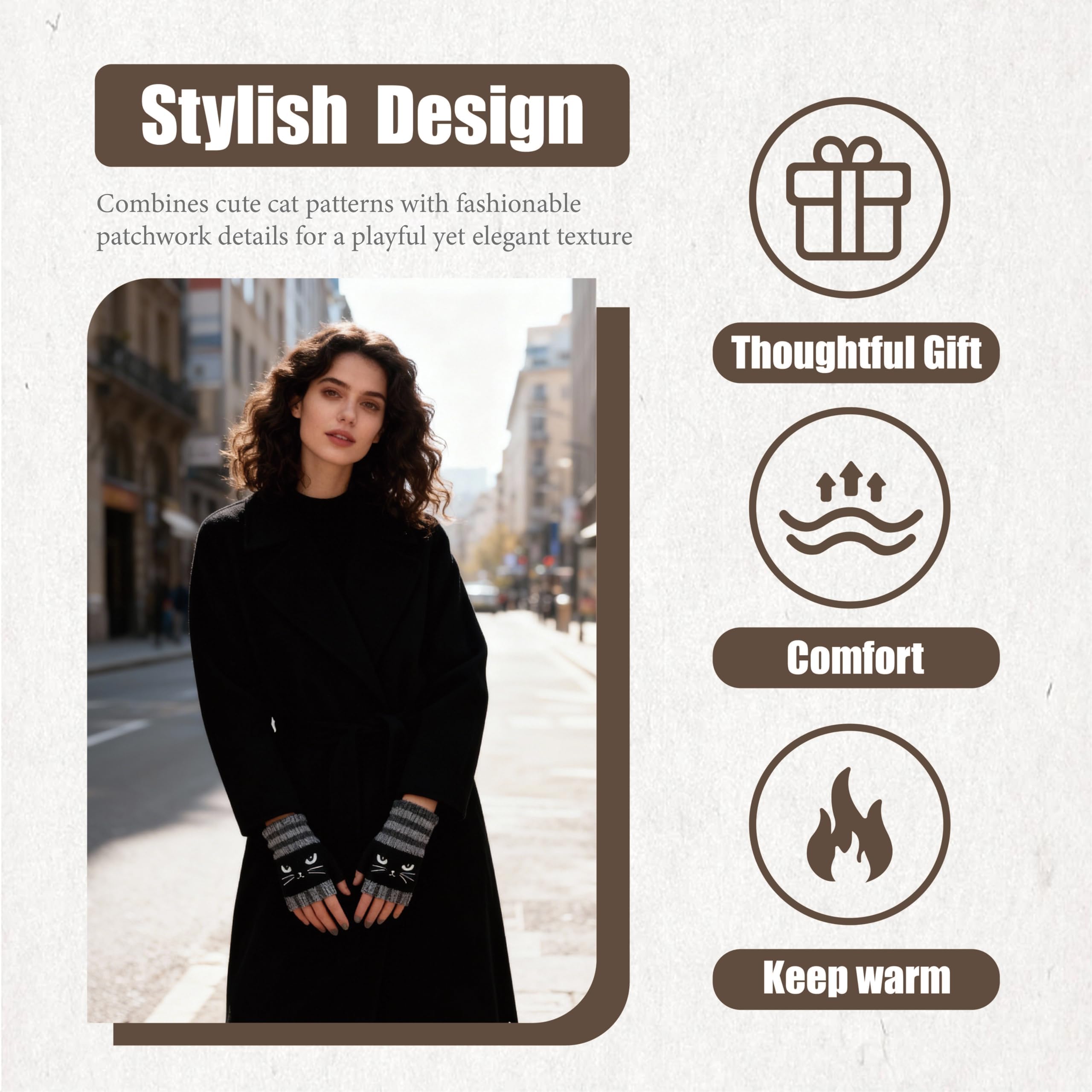 【Buy One Get One Free】Women's knitted fingerless gloves with cute cat embroidery pattern - comfortable and fashionable gloves suitable for casual spring wear