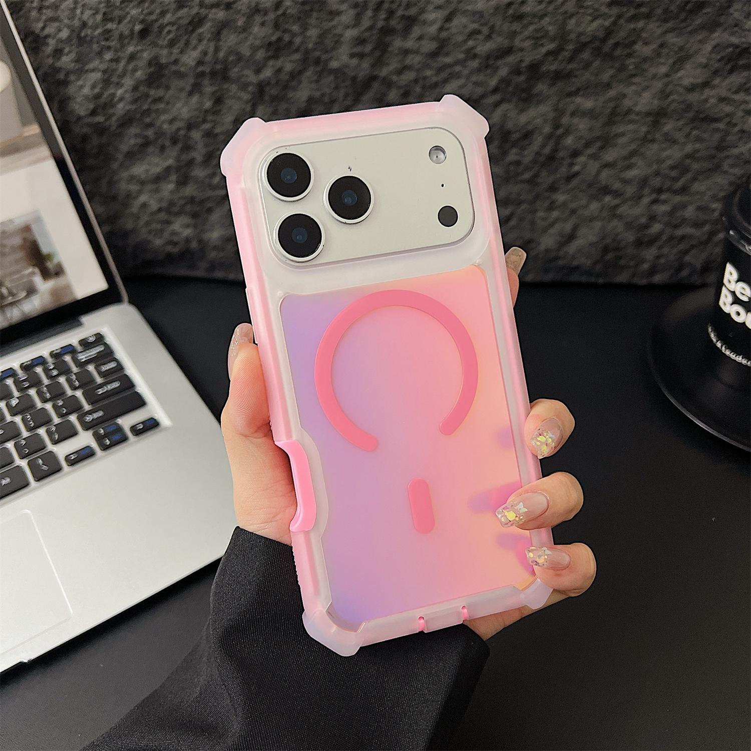 Luxury Color Changing Laser Case for iPhone 17 Air 16 15 14 13 Pro Max Iridescent Gradient Magnetic Phone Case Shockproof Heavy Duty Protective Cover for Women Men
