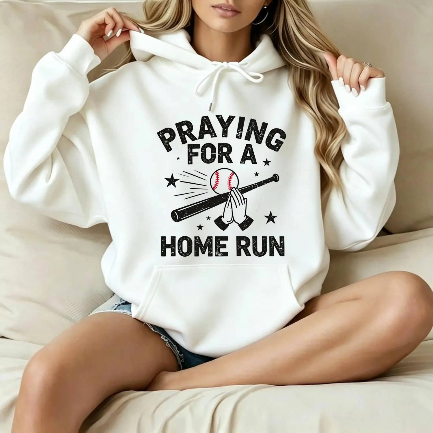 Graphic Women Hoodie Sweatshirt, Praying For A Home Run Baseball Bat And Ball Print Pullover Hoodies, Inspirational Baseball Fan Long Sleeve Sweatshirt, Game Day Oversized Casual Hooded Top