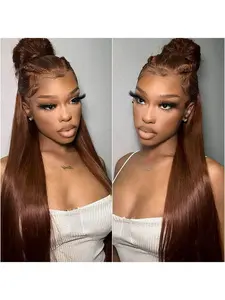 Chocolate Brown 13x6 Lace Front Wig Human Hair 180% Density Pre Plucked 13x6 HD Transparent Straight Lace Frontal Wig #4 Colored Wigs for Women HD Lace Material