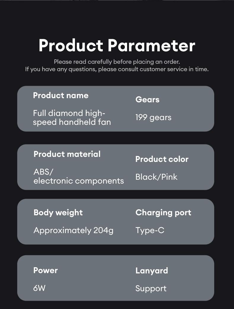 PAXA M15 Full Diamond Luxury Craftsmanship Portable Handheld Fan, 3 Gear Wind, Rechargeable Long Battery Life Hand Fan With Digital Display For Outdoor Activities, Travel, Office, Wonmen's gift