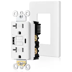 20 Amp GFCI Outlet with USB-C & USB-A Ports, Self-Test GFCI Electrical Outlet Combination with USB, Tamper-Resistant GFCI Outlet, Screwless Wall Plate Included, ETL Listed, White,1-Pack