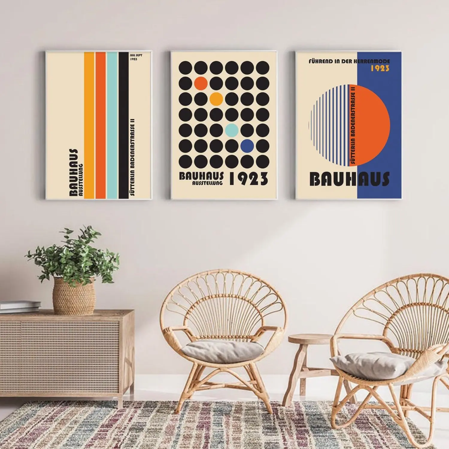 1923 Orange Bauhaus Print, Minimalist Retro Wall Art, Mid Century Geometric Poster Set