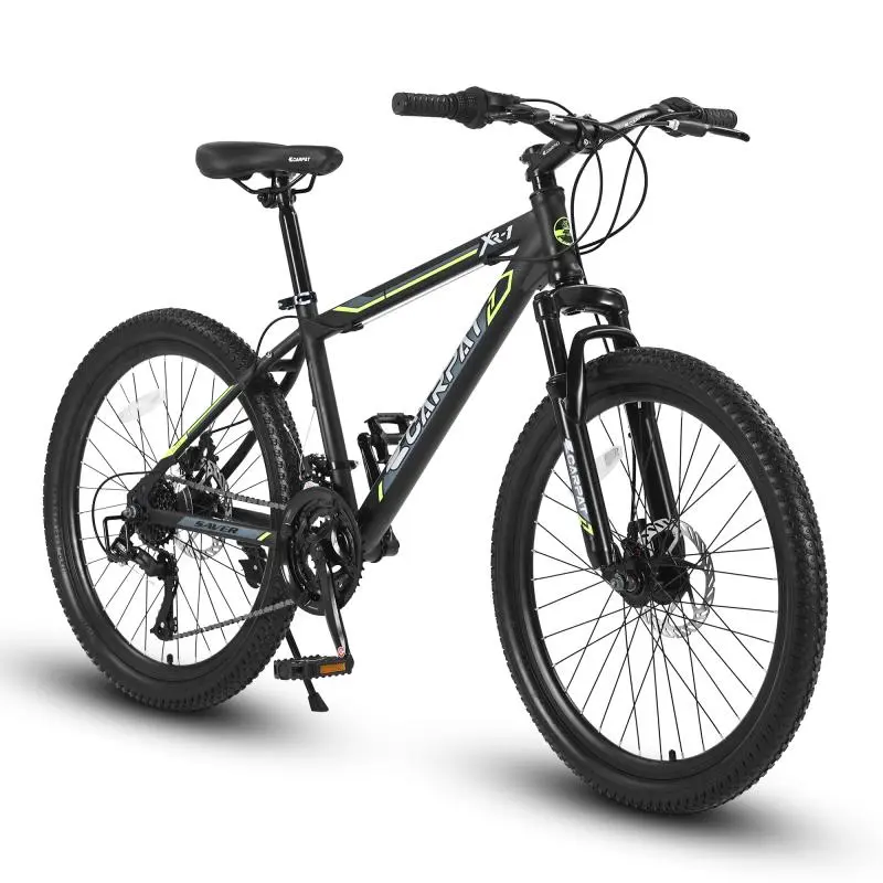 S24102 24 Inch Mountain Bike Boys Girls, Steel Frame, Shimano 21 Speed Mountain Bicycle with Daul Disc Brakes and Front Suspension MTB bikes  adults